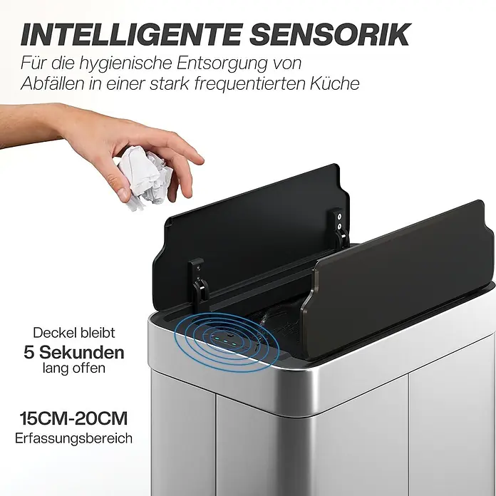 Homcom Sensormülleimer Sensor-Mülleimer - 55 l, Edelstahl, Silber