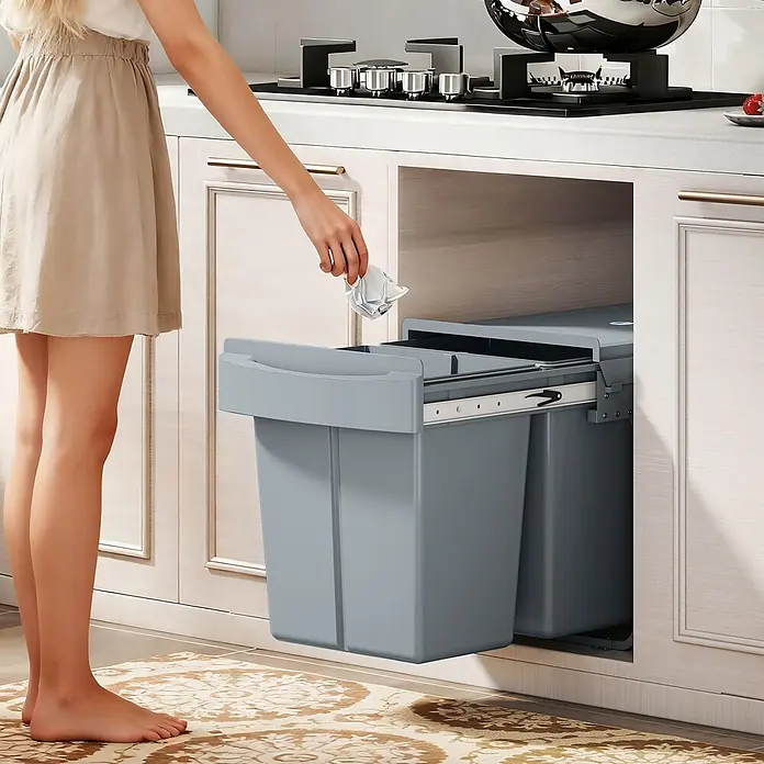 Homcom Einbaumülleimer ausziehbarer Mülleimer - 40 l, Kunststoff, Grau