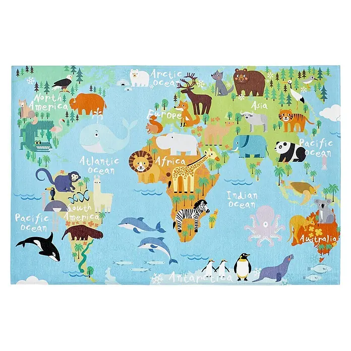 Kayoom Kinderteppich Sympathy Kids 243 World Map - Multi, 120 x 80 cm, 100 % Polyester - Draufsicht