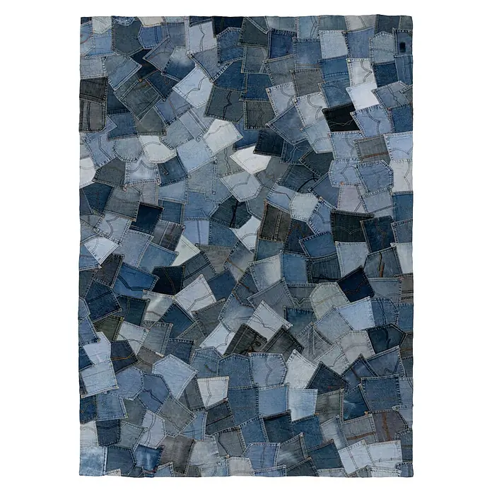 Kayoom Flachgewebeteppich Urban Denim 490 - Blau, 150 x 80 cm, 100 % Baumwolle - Draufsicht