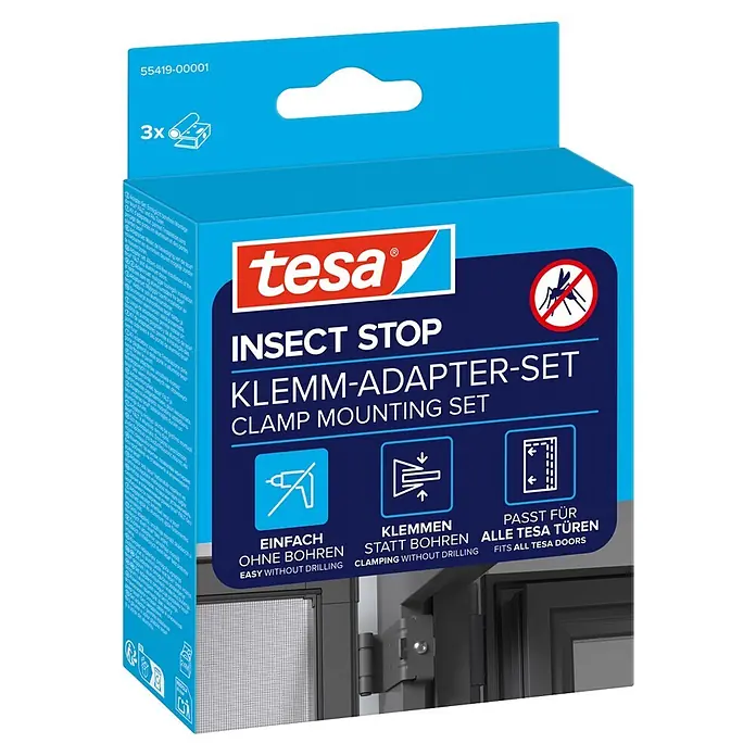 Tesa Insect Stop Adapter-Set - Anthrazit, Passend für: alle tesa Aluminiumrahmen Türen, Klemmen - Diagonale Ansicht