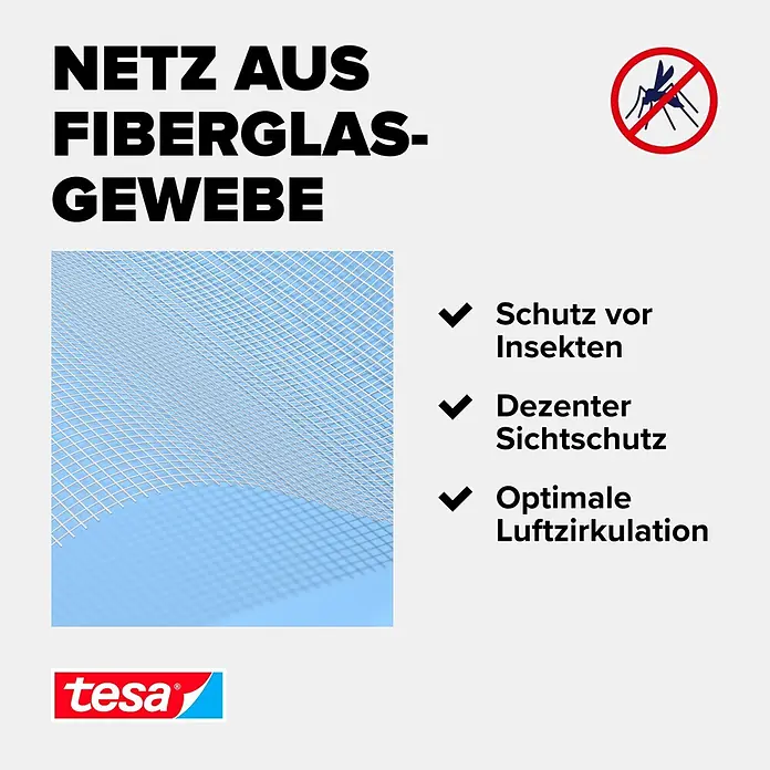 Tesa Insect Stop Fiberglasrolle Ersatzrolle - B x H: 1,2 x 2,5 m, Weiß - Informationsansicht