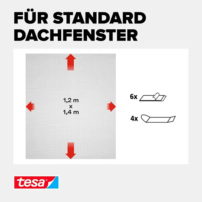 Tesa Insektenschutz-Dachfenster - B x H: 120 x 140 cm, Montage Insektengitter: Kleben - Weißes tesa Moskitonetz für Dachfenster, 1,2 x 1,4 m, mit Befestigungsstreifen.
