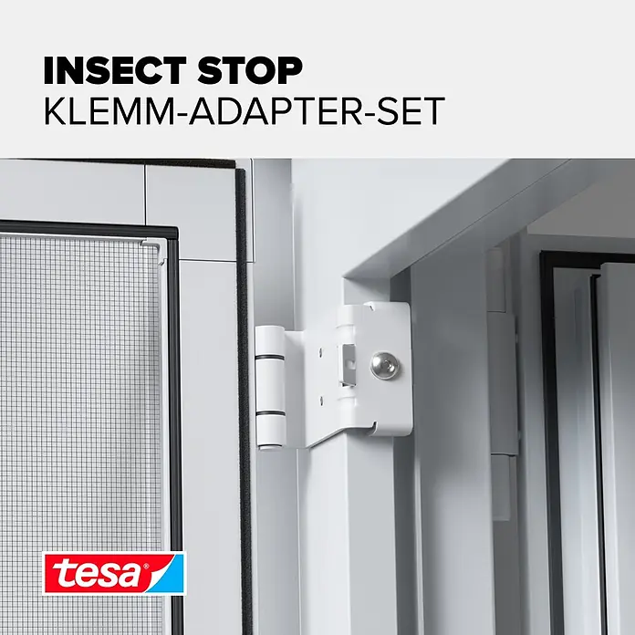 Tesa Insect Stop Adapter-Set - Weiß, Passend für: alle tesa Aluminiumrahmen Türen, Klemmen - Informationsansicht