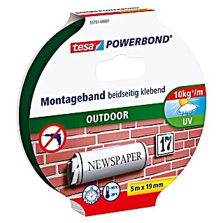 Tesa Powerbond Montageband Outdoor (L x B: 5 m x 19 mm, Wasserbeständig)
