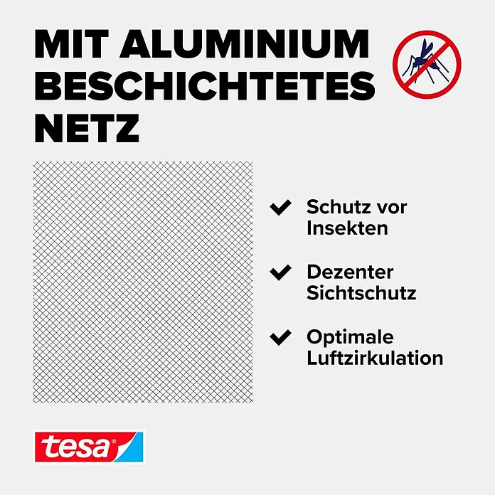 Tesa Insect Stop Sonnen-& Insektenschutz-Gitter für Dachfenster - B x H: 120 x 140 cm, Anthrazit - Aluminiumbeschichtetes Netz für Insektenschutz, dezenten Sichtschutz und optimale Luftzirkulation.