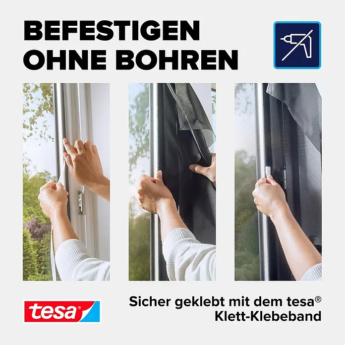 Tesa Insect Stop Pollenschutzgitter Pollen Protection - B x H: 130 x 150 cm, Montage Insektengitter: Ankletten - Anbringung eines schwarzen Fliegengitters am Fensterrahmen mit tesa Klettband ohne Bohren.