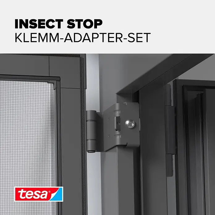 Tesa Insect Stop Adapter-Set - Anthrazit, Passend für: alle tesa Aluminiumrahmen Türen, Klemmen - Informationsansicht