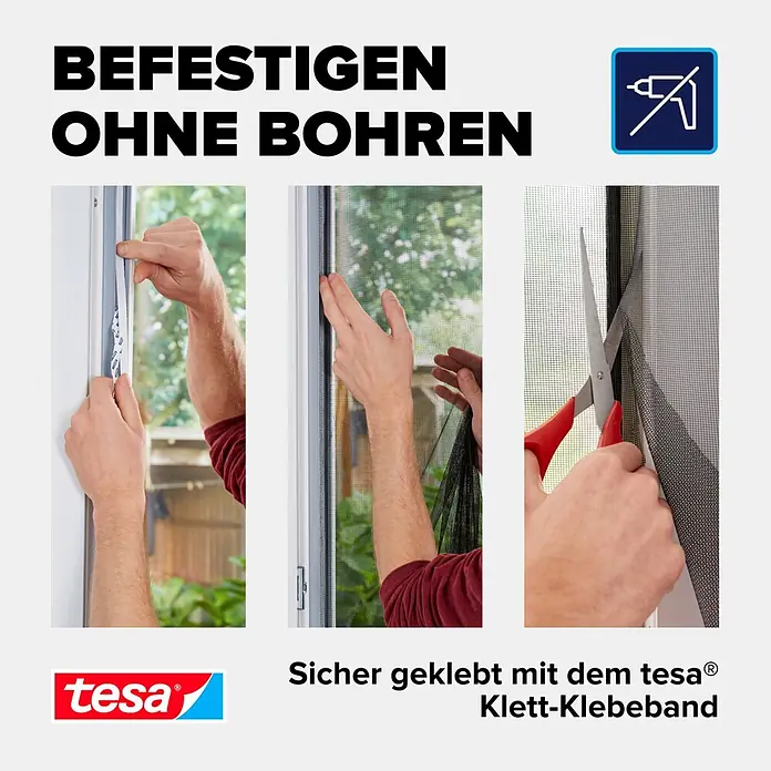 Tesa Insect Stop Insektenschutzgitter Premium - B x H: 120 x 250 cm, Anthrazit, Montage Insektengitter: Ankletten - tesa® Klett-Klebeband am Fensterrahmen für bohrfreie Fliegengittermontage.