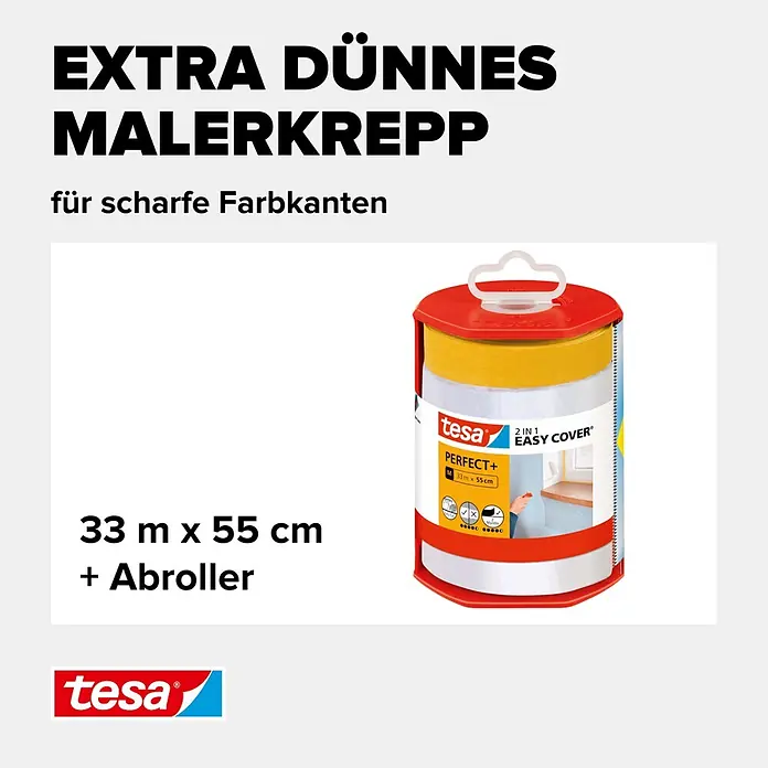 Tesa Abdeckfolie Easy Cover Perfect+ im Spender - L x B: 33 m x 55 cm - Informationsansicht
