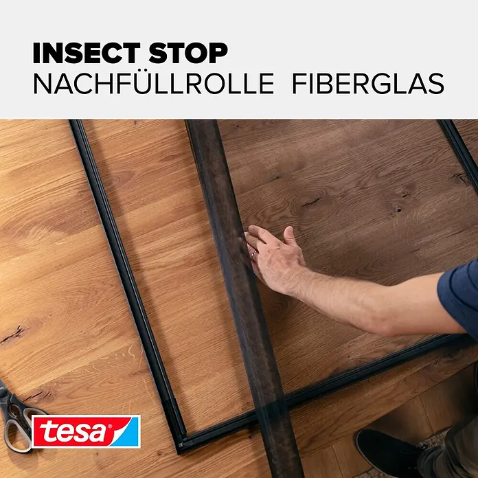 Tesa Insect Stop Fiberglasrolle Ersatzrolle - B x H: 1,2 x 2,5 m, Anthrazit - Informationsansicht