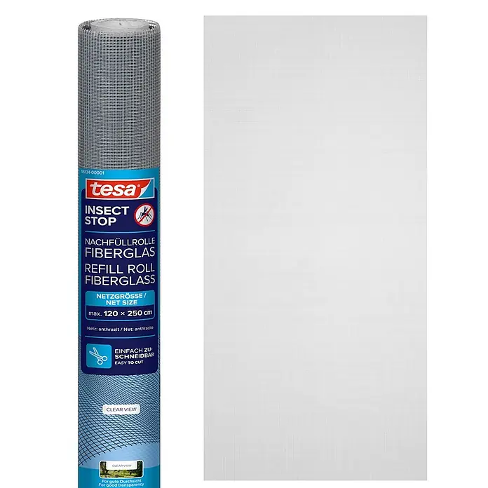 Tesa Insect Stop Fiberglasrolle Ersatzrolle - B x H: 1,2 x 2,5 m, Anthrazit - Vorderansicht