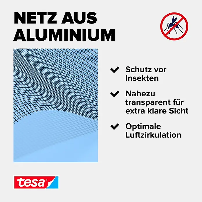 Tesa Insect Stop Insektenschutzgitter Ersatzrolle - B x H: 1 x 1,2 m - Aluminiumnetz von Tesa für Insektenschutz mit optimaler Luftzirkulation und klarer Sicht.