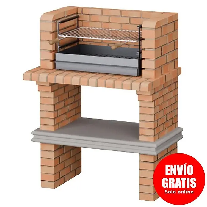 Sotnas Barbacoa de obra Luanda - Gris/Ladrillo, An x Pr x Al: 90 x 60 x 120 cm, Superficie parrilla: 60 x 38 cm, Sin fregadero - Barbacoa de ladrillo con parrilla metálica y cenicero, para cocinar al aire libre.