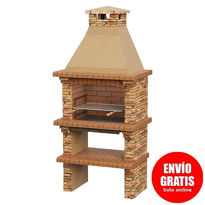Sotnas Barbacoa de obra Paris - Castaño, An x Pr x Al: 96 x 60 x 221 cm, Superficie parrilla: 60 x 38 cm - Barbacoa de ladrillo con chimenea, parrilla y estante inferior.