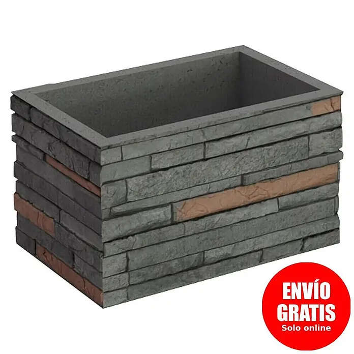 Sotnas Ampliación chimenea para barbacoas - Hormigón ligero ignífugo, L x An x Al: 32 x 50 x 42 cm, Gris - Jardinera rectangular con revestimiento de imitación piedra gris y marrón, interior gris oscuro.