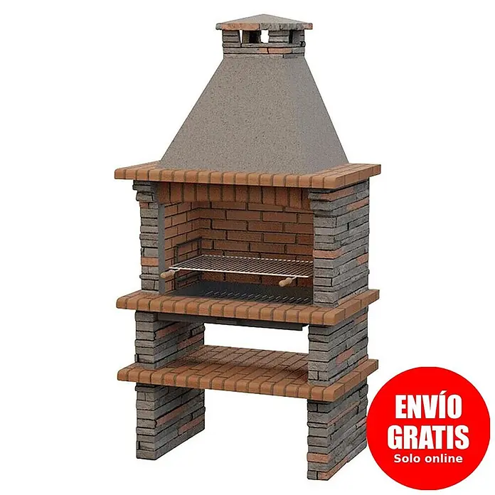Sotnas Barbacoa de obra Berlim - Gris, An x Pr x Al: 115 x 73 x 226 cm, Superficie parrilla: 78 x 48 cm - Barbacoa de ladrillo con campana de hormigón, parrilla y dos estantes inferiores.