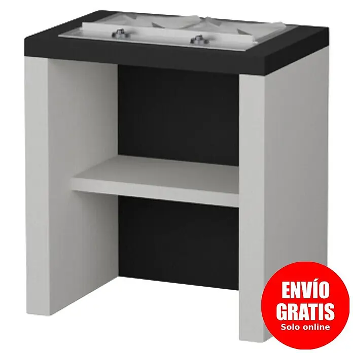 Sotnas Mesa de barbacoa para barbacoa Brasilia con cocina - Blanco/Negro, An x Pr x Al: 80 x 55 x 88 cm, Con cocina - Mueble expositor de alimentos blanco y negro con dos compartimentos superiores y un estante abierto.