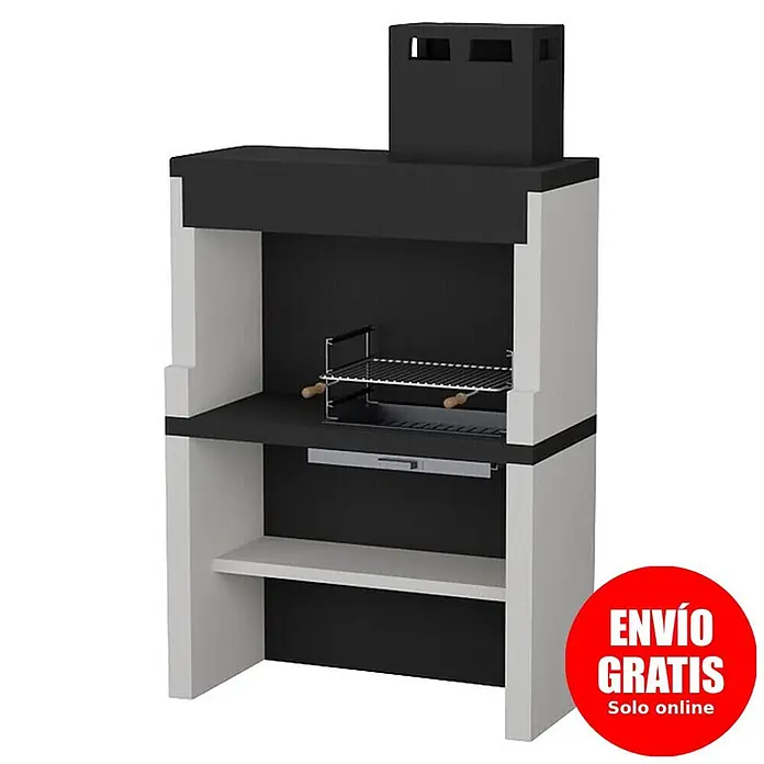 Sotnas Barbacoa de obra Maiorca - Blanco/Negro, An x Pr x Al: 119 x 55 x 206 cm, Superficie parrilla: 60 x 38 cm - Barbacoa modular bicolor negra y blanca con chimenea y estante inferior.