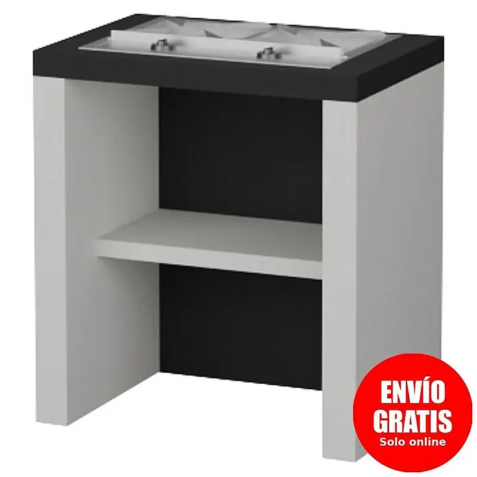 Sotnas Mesa de barbacoa para barbacoa Maiorca con cocina - Blanco/Negro, An x Pr x Al: 80 x 55 x 88 cm, Con cocina - Módulo de cocina exterior blanco y negro con placa de cocción integrada y estante inferior.