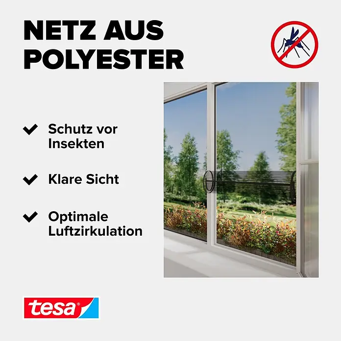 Tesa Insect Stop Insektenschutzgitter für Fenster zum Öffnen und Schließen - B x H: 130 x 150 cm, Montage Insektengitter: Ankletten - Fliegengitter aus Polyester am Fenster, bietet klare Sicht und optimale Luftzirkulation bei gleichzeitigem Insektenschutz.