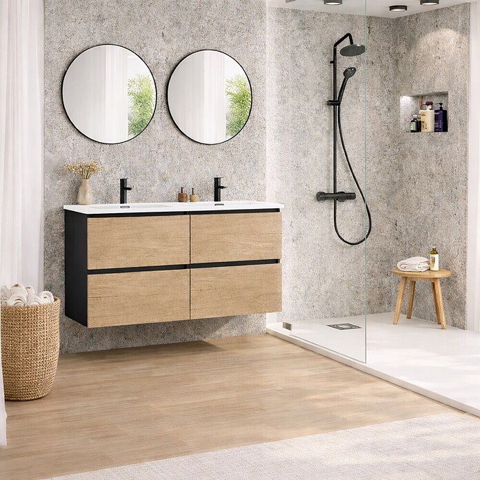 Mueble de lavabo Wood (An x Pr x Al: 120 x 45 x 64 cm, Negro y nature, Número de cajones: 4 ud.) | BAUHAUS