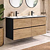 Mueble de lavabo Wood (An x Pr x Al: 120 x 45 x 64 cm, Negro y nature, Número de cajones: 4 ud.) | BAUHAUS