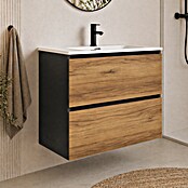 Mueble de lavabo Wood (An x Pr x Al: 60 x 45 x 64 cm, Negro y teka, Número de cajones: 2 ud.) | BAUHAUS