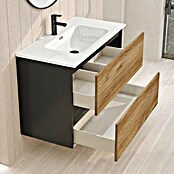 Mueble de lavabo Wood (An x Pr x Al: 80 x 45 x 64 cm, Negro y teka, Número de cajones: 2 ud.) | BAUHAUS