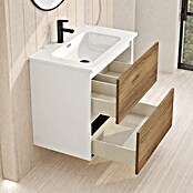 Mueble de lavabo Wood (An x Pr x Al: 60 x 45 x 64 cm, Blanco y teka, Número de cajones: 2 ud.) | BAUHAUS