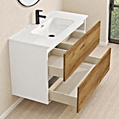 Mueble de lavabo Wood (An x Pr x Al: 80 x 45 x 64 cm, Blanco y teka, Número de cajones: 2 ud.) | BAUHAUS