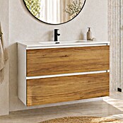 Mueble de lavabo Wood (An x Pr x Al: 80 x 45 x 64 cm, Blanco y teka, Número de cajones: 2 ud.) | BAUHAUS