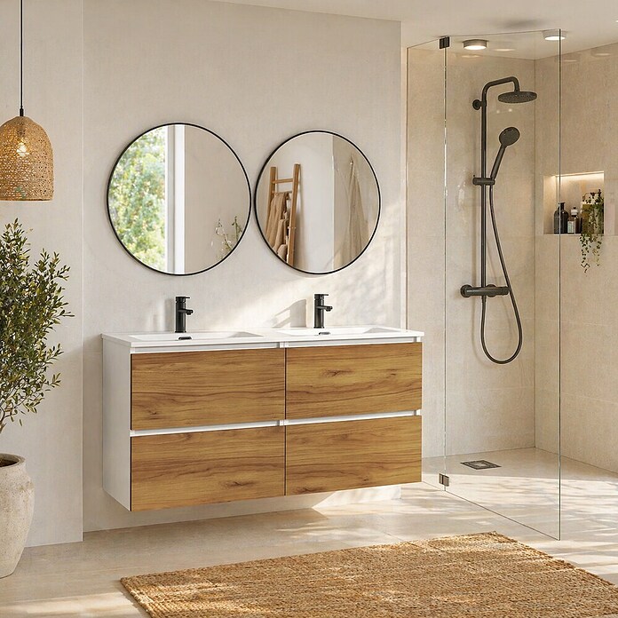 Mueble de lavabo Wood (An x Pr x Al: 120 x 45 x 64 cm, Blanco y teka, Número de cajones: 4 ud.) | BAUHAUS