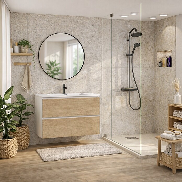 Mueble de lavabo Wood (An x Pr x Al: 70 x 45 x 64 cm, Blanco y nature, Número de cajones: 2 ud.) | BAUHAUS