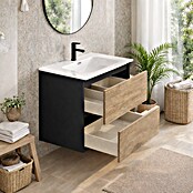 Mueble de lavabo Wood (An x Pr x Al: 60 x 45 x 64 cm, Negro y nature, Número de cajones: 2 ud.) | BAUHAUS