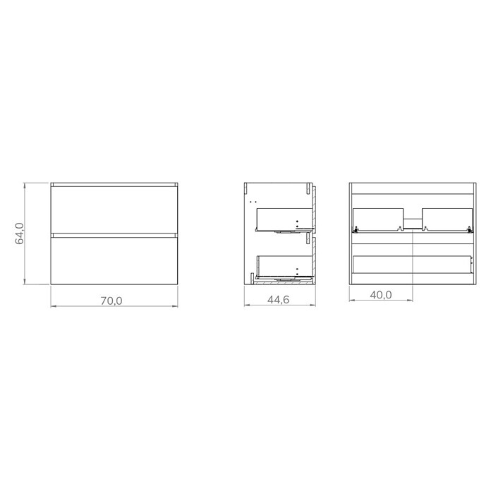 Mueble de lavabo Wood (An x Pr x Al: 70 x 45 x 64 cm, Negro y nature, Número de cajones: 2 ud.) | BAUHAUS
