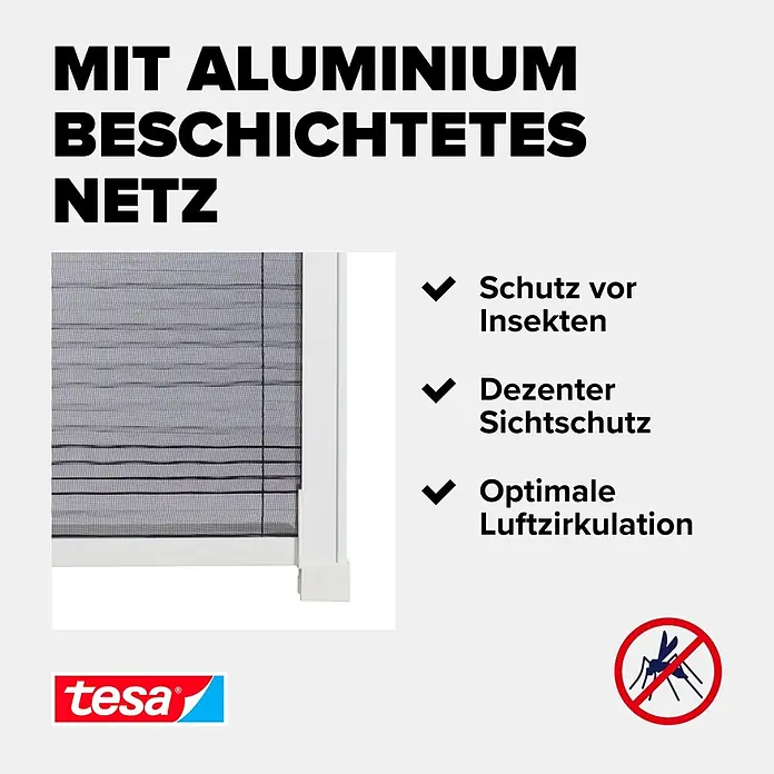 Tesa Insect Stop Insektenschutz-Dachfensterplissee teleskopierbar - Montage Insektengitter: Kleben - Aluminiumbeschichtetes plissiertes Insektenschutznetz, bietet Insektenschutz, dezenten Sichtschutz und optimale Luftzirkulation.