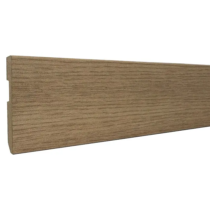 Bariperfil Rodapié Roble Olsen - 225 cm x 14 mm x 80 mm, MDF, Roble Olsen - Rodapié de madera marrón claro con textura de veta natural.