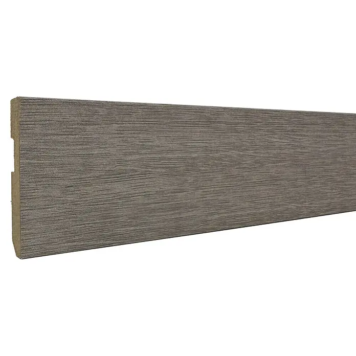 Bariperfil Rodapié Roble Kiev - 225 cm x 14 mm x 80 mm, MDF, Roble Kiev - Rodapié gris con aspecto de madera y superficie texturizada.