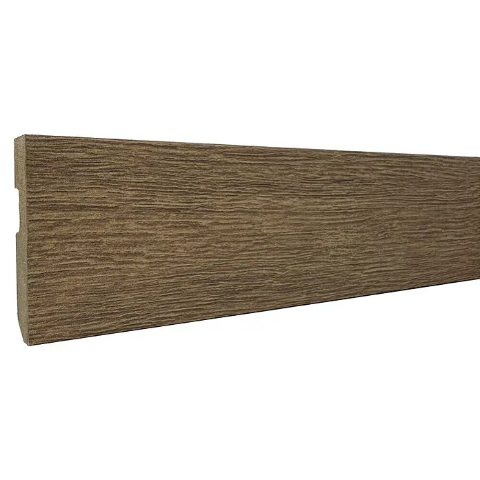 Bariperfil Rodapié Ravenna/Tawny/Amalfi/Linn/Firebra - 225 cm x 14 mm x 80 mm, MDF, Roble Fire - Rodapié marrón con veta de madera, frente plano y parte trasera ranurada para la instalación.