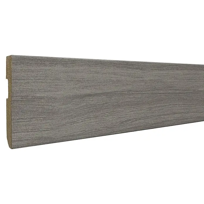 Bariperfil Rodapié Olmo Orsa - 225 cm x 14 mm x 80 mm, MDF, Olmo Orsa - Rodapié gris efecto madera con perfil funcional en el lateral.