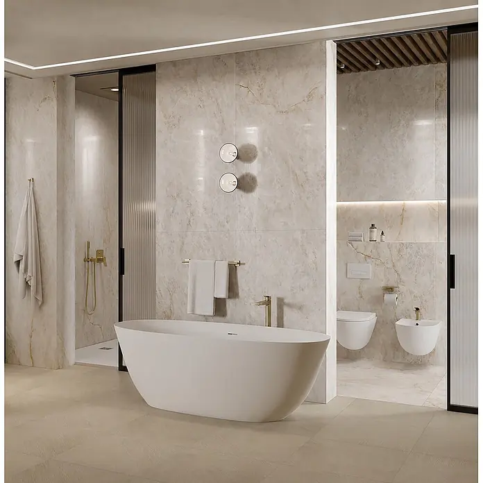 RAK Ceramics Feinsteinzeugfliese Crystal - 60 x 120 cm, Onyx White, Glänzend - Stimmungsaufnahme
