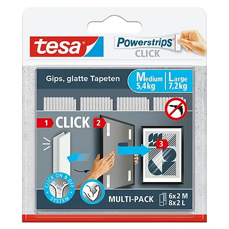 Tesa  Selbstklebestrip CLICK COMBO 6X2 M & 8X2 L