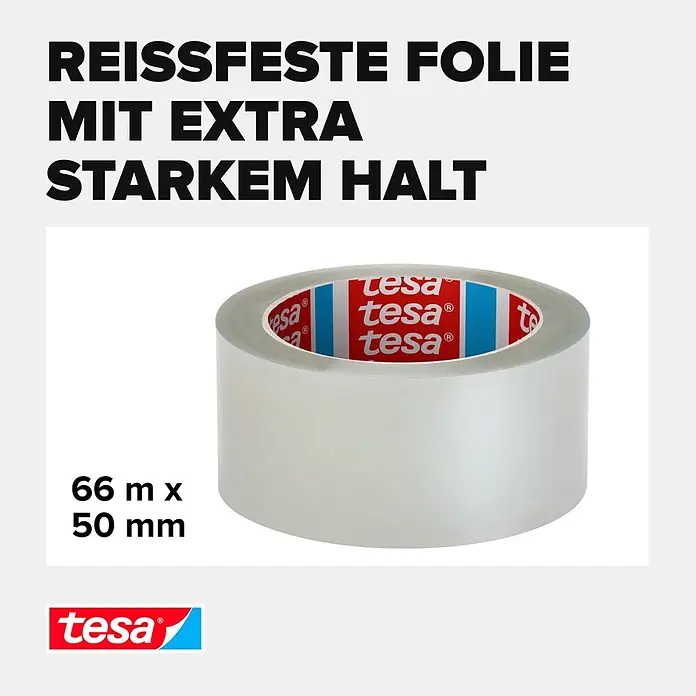 Tesa Pack Paketklebeband Ultra Strong Recycled - Transparent, L x B: 66 m x 50 mm - Rolle transparentes tesa Klebeband, reißfest und mit extra starkem Halt, 66m x 50mm.