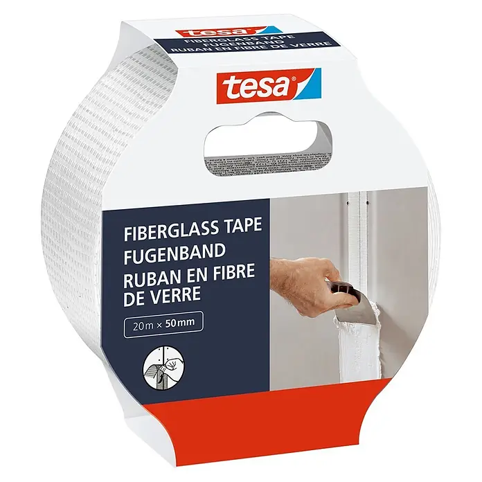 Tesa Reparaturklebeband - Weiß, 20 m x 50 mm - Tesa weißes Glasfasergewebeband in Verkaufsverpackung, 20m x 50mm, für Fugenverstärkung.