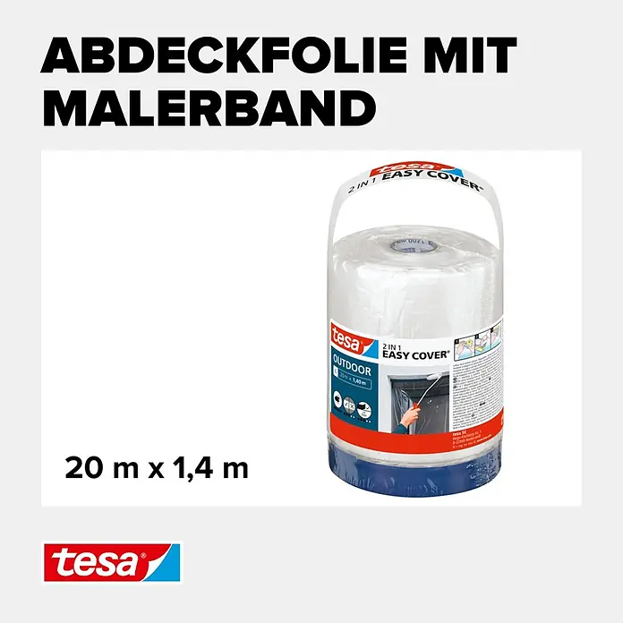 Tesa Abdeckfolie Easy Cover Outdoor - L x B: 20 m x 140 cm - Informationsansicht