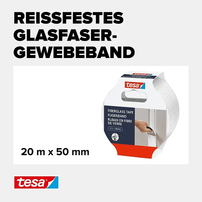 Tesa Reparaturklebeband - Weiß, 20 m x 50 mm - Weißes tesa Glasfaser-Gewebeband, 20m x 50mm, in Kartonverpackung.