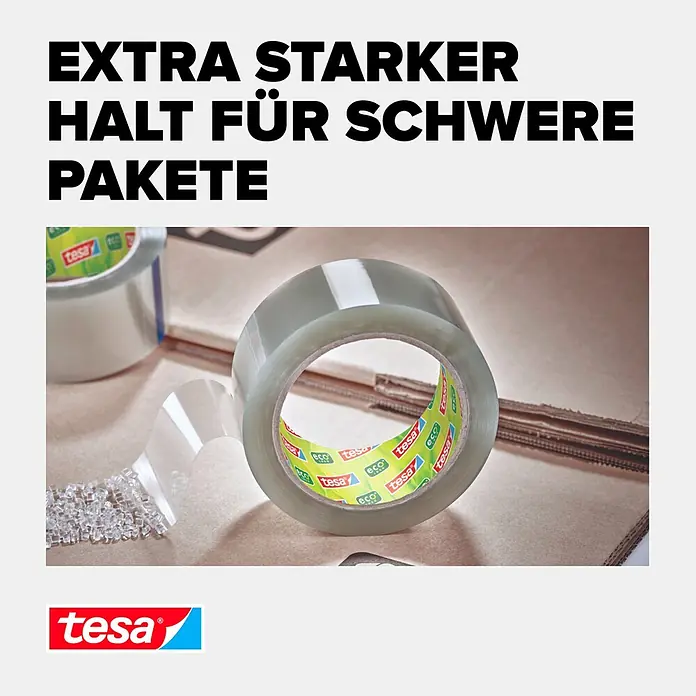 Tesa Pack Paketklebeband Ultra Strong Recycled - Transparent, L x B: 66 m x 50 mm - Transparentes tesa Paketband, extra stark für schwere Pakete, auf Karton.