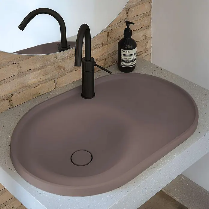 Poalgi Einbauwaschbecken DAL - 64 x 42 cm, Mit antibakterieller Glasur, Hahnloch: Ohne, Ohne Überlauf, Tundrabraun