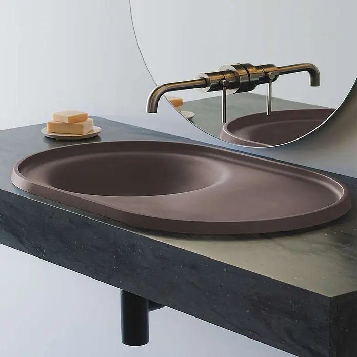 Poalgi Einbauwaschbecken DAL - 64 x 42 cm, Mit antibakterieller Glasur, Hahnloch: Ohne, Ohne Überlauf, Tundrabraun